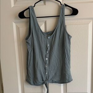 Casual Tie-Hem Button Front Tank Top - Sage Green